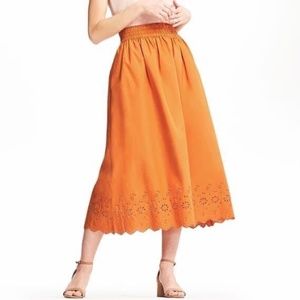 Uniqlo High Waist Cotton Lawn Eyelet Skirt, Orange